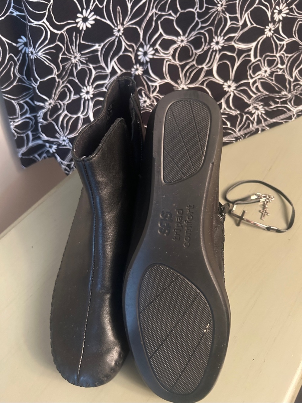 SAS Black Leather Slip-On Jade Wedge Ankle Booties